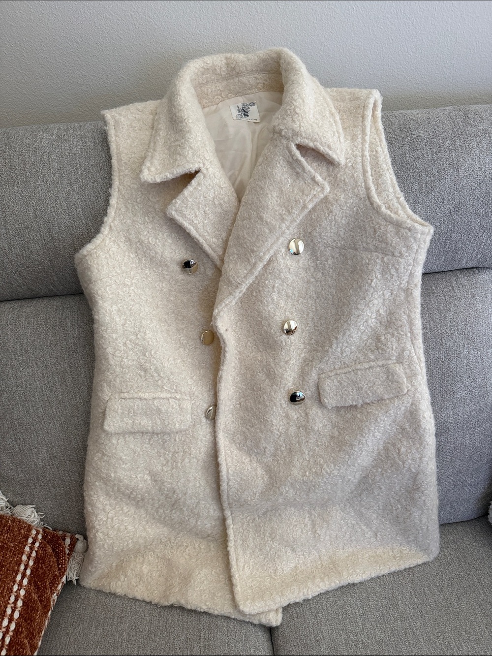 Altar'd State Cream Double-Breasted Vest oversized fit